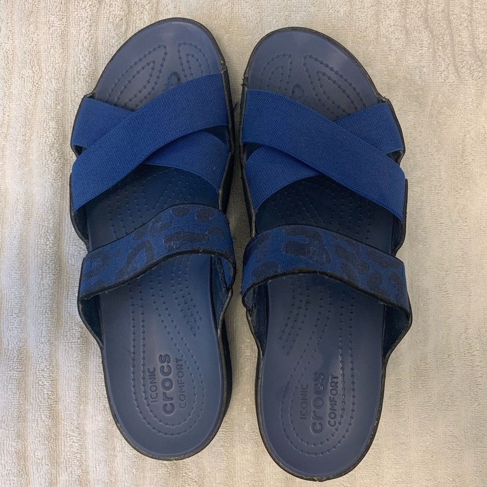 Crocs Women's Iconic Comfort Sandals Blue Slip On Elastic Straps Women’s 10